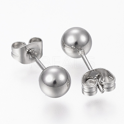 Tarnish Resistant 201 Stainless Steel Ball Stud Earrings STAS-P179-02P-8mm-1