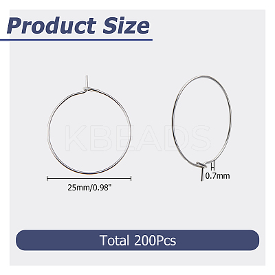 200pcs 316 Surgical Stainless Steel Hoop Earring Findings STAS-HS0001-26D-1