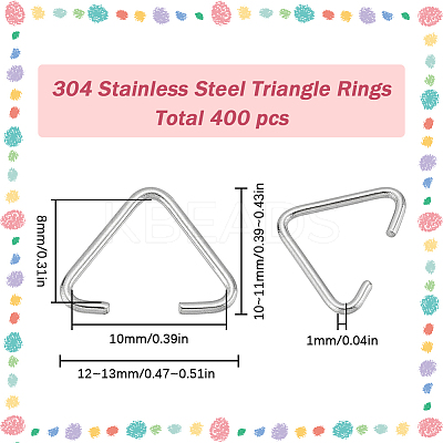 400Pcs 304 Stainless Steel Triangle Rings STAS-SC0006-24-1
