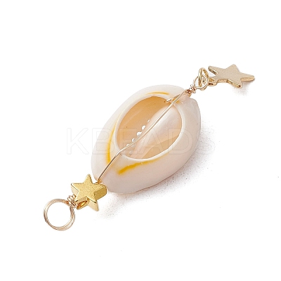 3Pcs 3 Styles Natural Cowrie Shell  Copper Wire Wrapped Glass Pearl Pendants PALLOY-JF03503-1