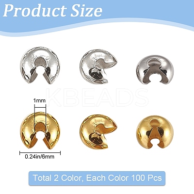 200Pcs 2 Colors Brass Crimp Beads Covers KK-SP0001-88-1