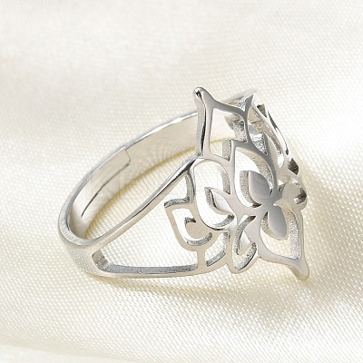 Non-Tarnish 304 Stainless Steel Hollow Out Flower Adjustable Ring LS-RJEW-T027-03P-1