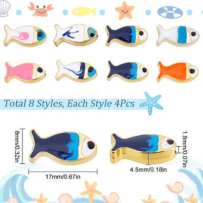 32Pcs 8 Colors Rack Plating Alloy Enamel Beads FIND-SC0003-88-1