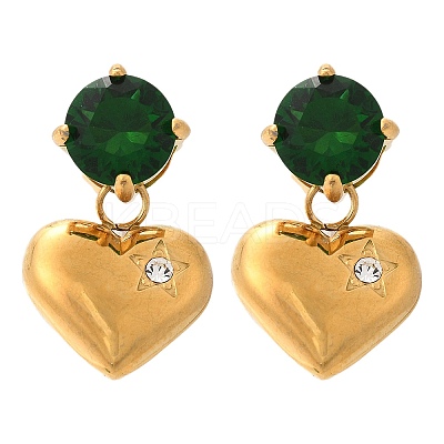 Heart 304 Stainless Steel Micro Pave Cubic Zirconia Dangle Stud Earrings EJEW-V016-01G-03-1