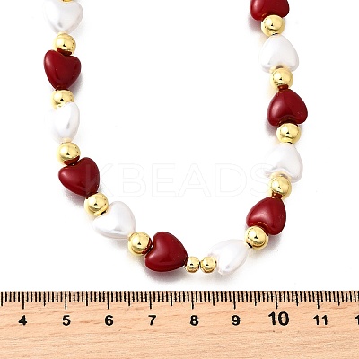 Brass & ABS Imitation Pearl Heart and Round Beaded Necklaces for Women NJEW-D314-11B-G-1