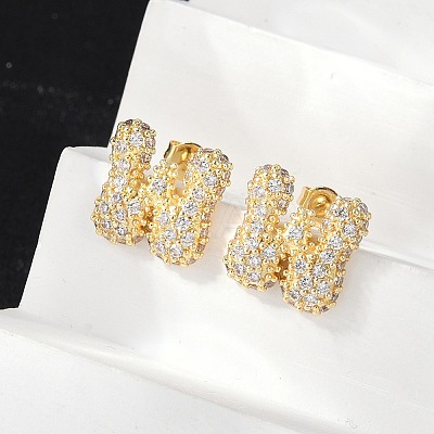 Brass Micro Pave Cubic Zirconia Stud Earrings EJEW-Z091-04G-W-1