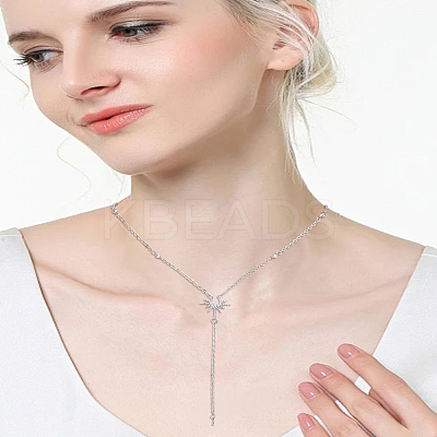 1Pc Zinc Alloy Crystal Rhinestone Sun Pendant Stainless Steel Y Necklaces NJEW-LP0009-44-1