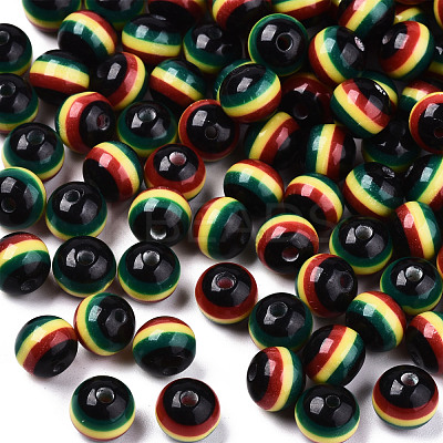 Ghana Jamaica Reggae Stripe Resin Beads RESI-N026-001B-01-1