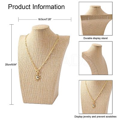 Wooden Covered with Imitation Burlap Necklace Displays NDIS-K001-B15-1