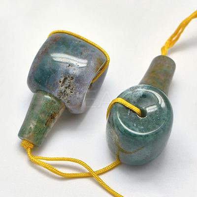 Natural Moss Agate 3 Hole Guru Beads G-K208-02-A-26-1