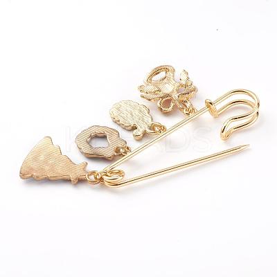 Christmas Theme Brass Safety Brooch JEWB-BR00046-03-1