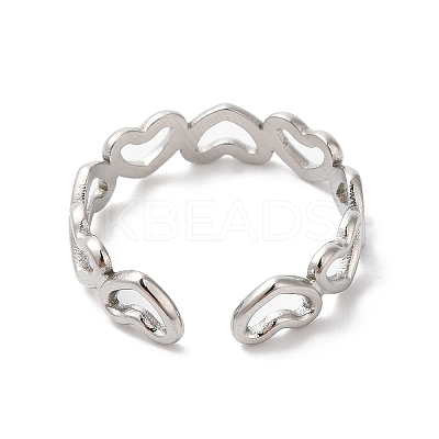 Non-Tarnish 304 Stainless Steel Hollow Heart Open Cuff Ring for Women RJEW-K245-28P-1