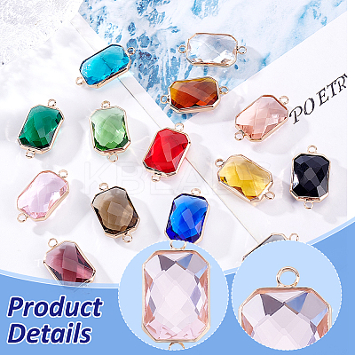 15Pcs 15 Colors Brass Pave Glass Rectangle Connector Charms KK-GA0001-72B-1