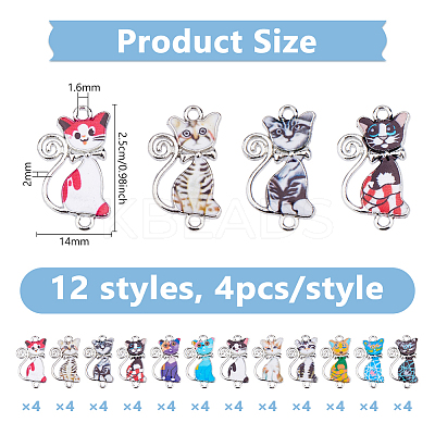 48Pcs 12 Colors Alloy Enamel Connectors Charms FIND-DC0007-22-1