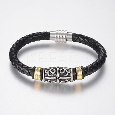 Braided Leather Cord Bracelets BJEW-H560-33-1