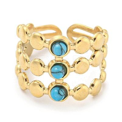 Ion Plating(IP) 304 Stainless Steel Synthetic Turquoise Cuff Rings G-Z056-05G-01-1