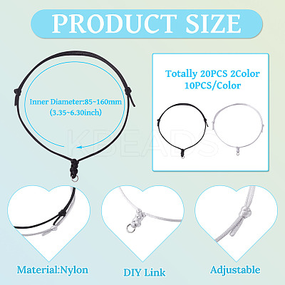 20Pcs 2 Colors Adjustable Nylon Cord Bracelet Making BJEW-TA00674-1