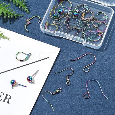32Pcs 4 Styles Stainless Steel French Earring Hooks & Leverback Earring Findings & Ball Stud Earring Post & Earring Hooks Findings Kits STAS-FS0001-62-1