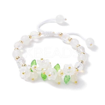 Flower Glass & Acrylic Braided Bead Adjustable Bracelets for Women BJEW-JB10445-1