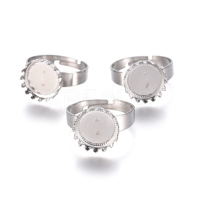 Non-Tarnish Adjustable 304 Stainless Steel Finger Rings Components STAS-E474-50-1