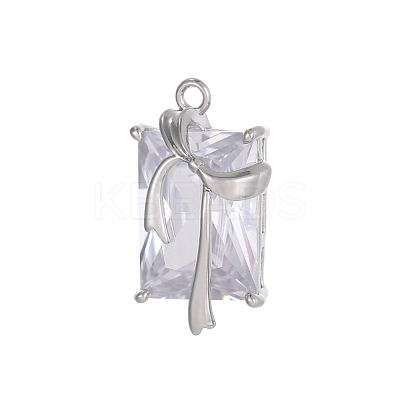 Rectangle Charms 304 Stainless Steel Clear Cubic Zirconia Pendants STAS-OY004-25P-1
