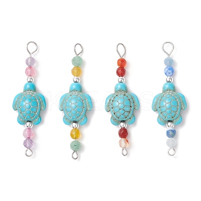 4Pcs 4 Colors Summer Beach Dyed Synthetic Turquoise Connector Charms PALLOY-JF03747-01-1