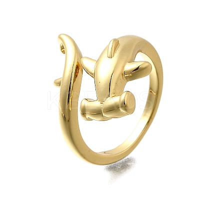 Whale Brass Cuff Rings for Women RJEW-Z085-01G-01-1