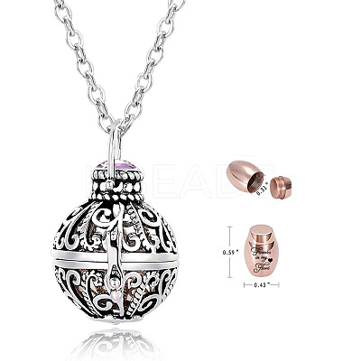 304 Stainless Steel Round Urn Ashes Pendant Necklace PW-WG9842A-06-1