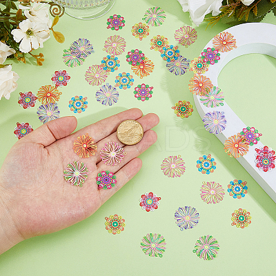 48Pcs 8 Styles Spray Painted 430 Stainless Steel Filigree Pendants STAS-HS0001-56-1