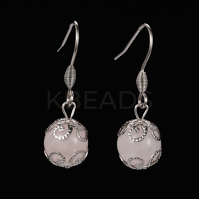 Round Gemstone Dangle Earrings EJEW-JE01765-1