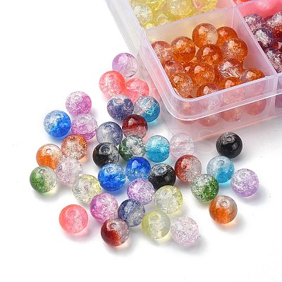 360Pcs 12 Colors Transparent Crackle Baking Paint Glass Beads Strands DGLA-YW0001-12-1