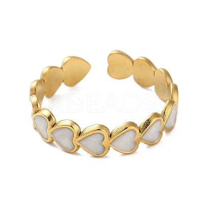 Real 18K Gold Plated 304 Stainless Steel Enamel Cuff Rings LS-RJEW-M171-14G-01-1