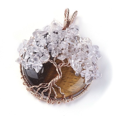 Natural Tiger Eye & Quartz Crystal Big Pendants G-G771-B04-1