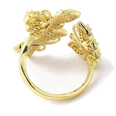 Clear Cubic Zirconia Triple Butterfly Open Cuff Ring RJEW-F147-02G-1