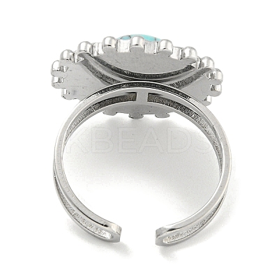 304 Stainless Steel Synthetic Turquoise Cuff Rings G-Z056-08P-04-1