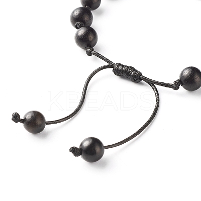 Round Natural Wood Beaded Bracelet for Men Women BJEW-JB06904-1