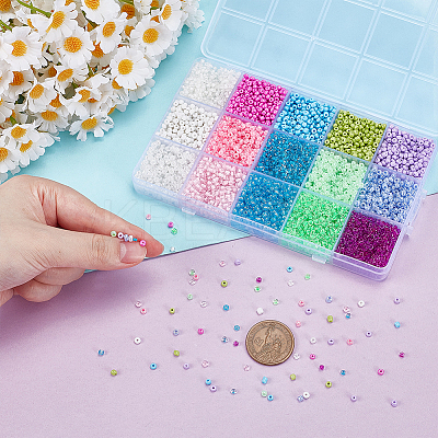 195G 15 Colors Transparent Glass Seed Beads SEED-PH0002-64-1