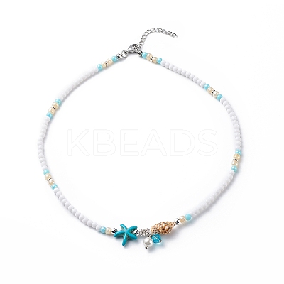 4Pcs 4 Style Natural Pearl & Shell & Dyed Synthetic Turquoise Beaded Necklaces Set NJEW-JN04039-1