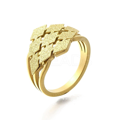 Textured Rhombus 304 Stainless Steel Finger Ring for Women RJEW-L126-06B-G-1
