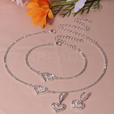 Heart Alloy Rhinestone Pendant Necklaces & Dangle Earring & Bracelets Sets for Women FS-WG56CAD-01-1