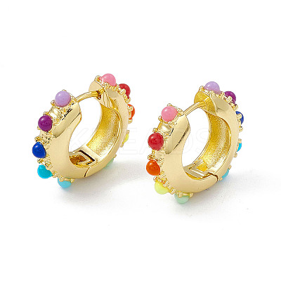 Colorful Resin Beaded Hoop Earrings EJEW-P215-04G-1