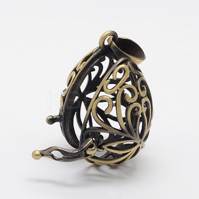 Filigree Teardrop Brass Cage Pendants KK-N0093-09AB-RS-1