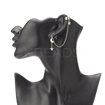 Moon and Star Alloy Asymmetrical Earrings EJEW-JE04888-02-1