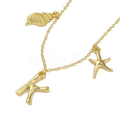 Bohemian Summer Beach Style 18K Gold Plated Shell Shape Initial Pendant Necklaces IL8059-11-1