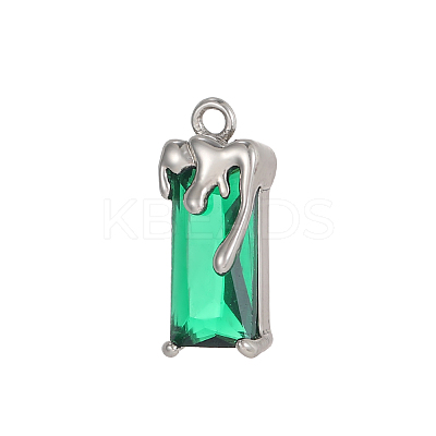 Rectangle Charms 304 Stainless Steel Cubic Zirconia Pendants STAS-OY004-21P-1