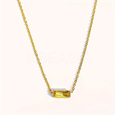 Birthstone Style Brass Cubic Zirconia Rectangle Pendant Necklaces for Women FS-WGDF12C-11-1