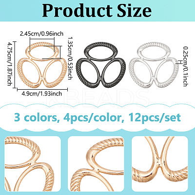 12Pcs 3 Colors Tri-Ring Alloy Brooch Scarf Clip Buckles AJEW-NB0006-57-1