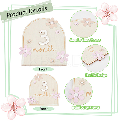 Flower Wood Baby Monthly Milestone Cards with Glue Points DIY-WH0569-42-1