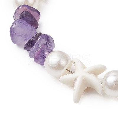 Starfish Synthetic Turquoise & Natural Mixed Gemstone Chip Beaded Bracelets for Women BJEW-JB11264-1