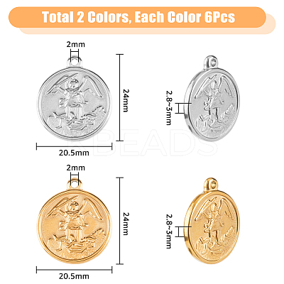 12Pcs 2 Colors 304 Stainless Steel Pendants STAS-DC0011-71-1
